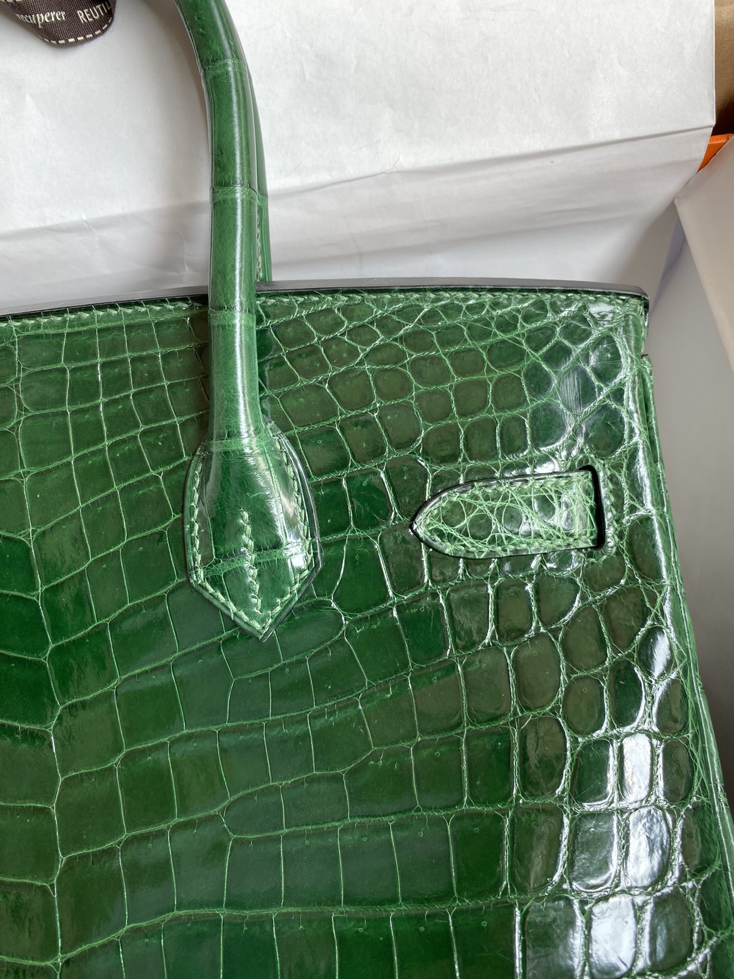 Hermes Birkin 30CM Handmade Bag In Green Crocodile Niloticus Shiny Skin